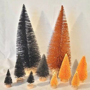 10pc 8" Metallic Black & Orange Mini Sisal  Bottle Brush Trees
